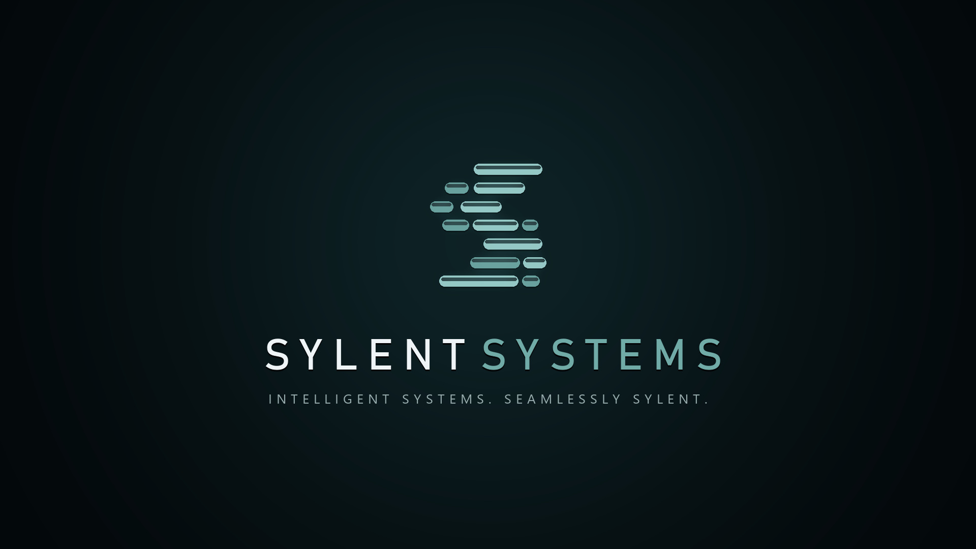 Sylent Systems logo on a dark aqua-black brand field.